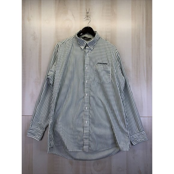 Vtg 1980-90s Quality Apparel John Deere Embroidered Mens Green Stripe Shirt - Picture 1 of 7